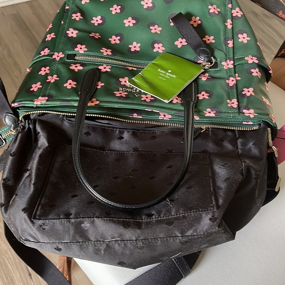 NWT Kate Spade nylon green pink floral bag set - Picture 11 of 16